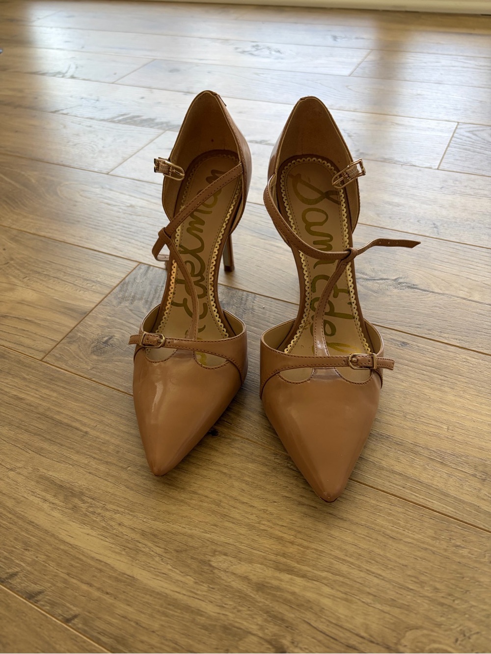 Sam Edelman Blush Patent Pointed-Toe T-Strap Heels - Picture 2 of 5
